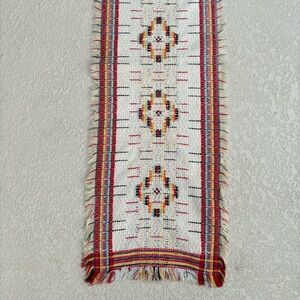 Vintage Overshot Handwoven Cotton Textile / Table Runner Bohemian Cottagecore